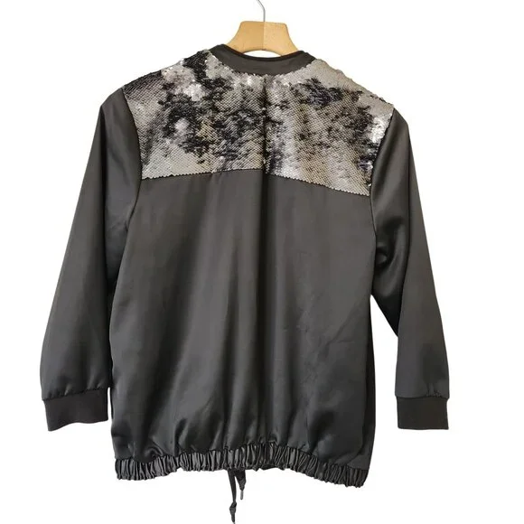 Democracy Sequin Embellished Satin Bomber Jacket Glam Disco Festival Party Cute - Picture 2 of 10